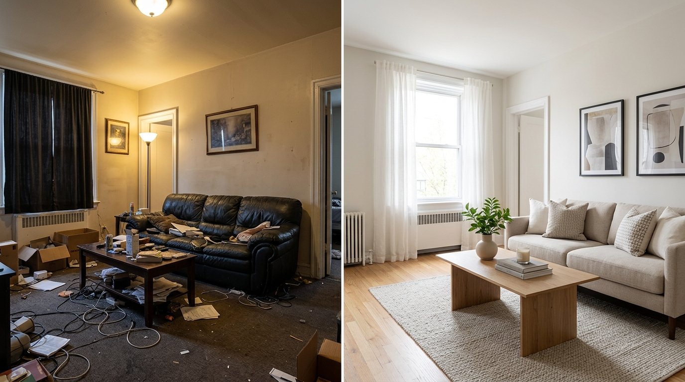 Comparativa antes y después de home staging en living comedor